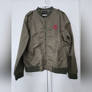 Men's Khaki Bomber Jacket with Embroidered Detail